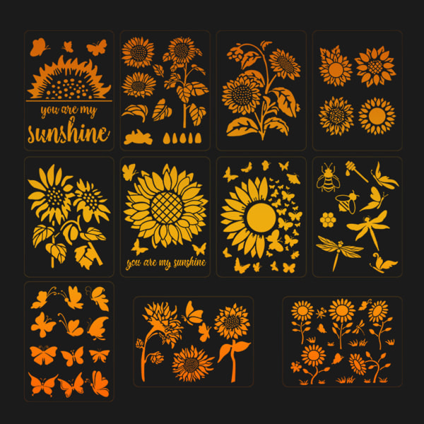 Auringonkukka Mehiläinen Perhonen Stencilit Malli Kevät Teema Maalaus Stencilit Lehti Piirustus Malli Uudelleenkäytettävä Maalaus Ste