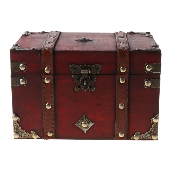Vintage træ Pirat skattekiste Antik farve Ornament boks med lås Party favor dekorativ mønt boks skatte boks L