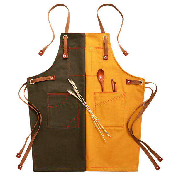 Jeansförkläde hem barista restaurang blommig tebutik Frisör arbetskläder midja (gulgrön, 75cm),
