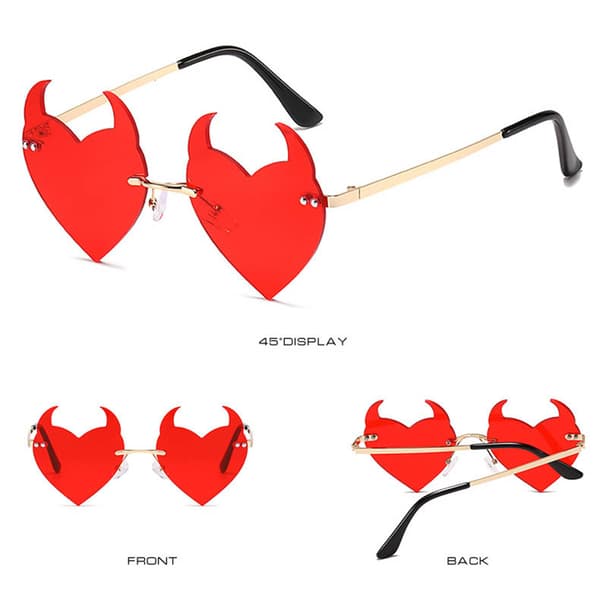 Rammeløse Devil Ear Hjerteform Solbriller Party Halloween Cosplay Briller rode