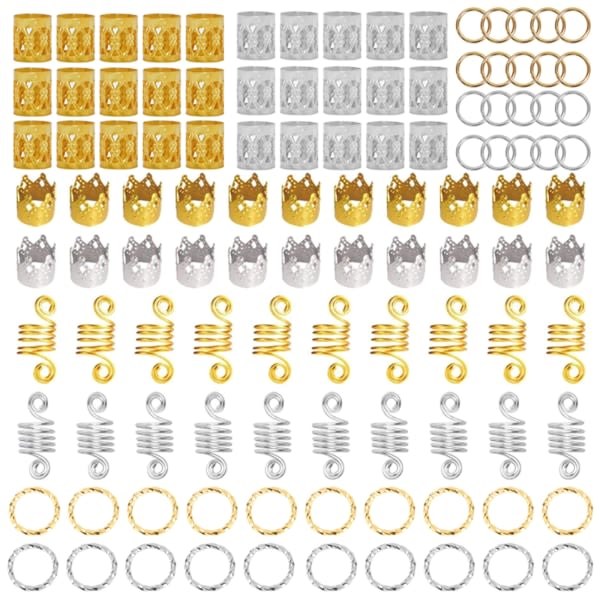 Hårplett mansjettsett med 110 stk hårplett dreadlock perler mansjetter klips flettet spiral
