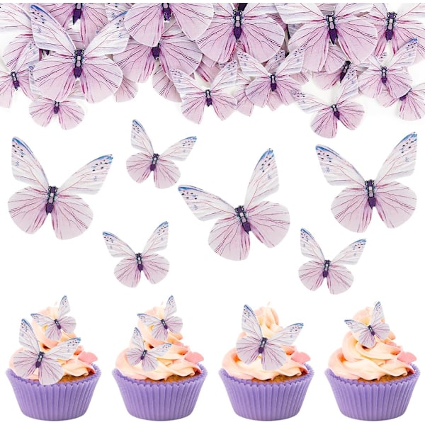 72 stk spiselige sommerfugl kaketopper, lilla sommerfugl kaketopper, sommerfugl cupcake bryllupstopper, klebrig papir, bursdagsdekorasjon jente Purple butterfly