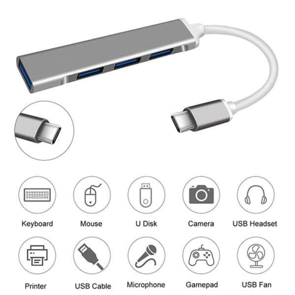 CDQ USB C HUB 3.0 Typ C 3.1 4-portars multisplitteradapter Silver