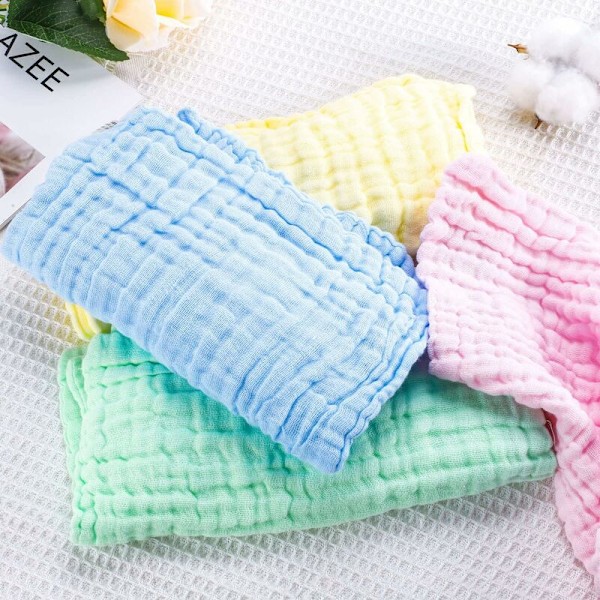 8 st mjuka tvättlappar i bomullsmuslin för baby ansikte händer kropp 25x25cm