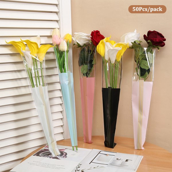 50 stk. Blomsteromslagspapir Klar buketindpakningspose Enkel Sort