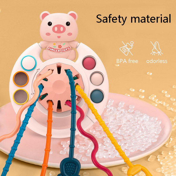 Montessori Leksaker Dra Snören Sensoriska Leksaker Baby Silikon Aktivitet Blå