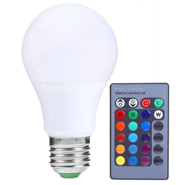 Ny E27 dimbar RGB LED-lampa Färgskiftande glödlampa med fjärrkontroll Vit 10W