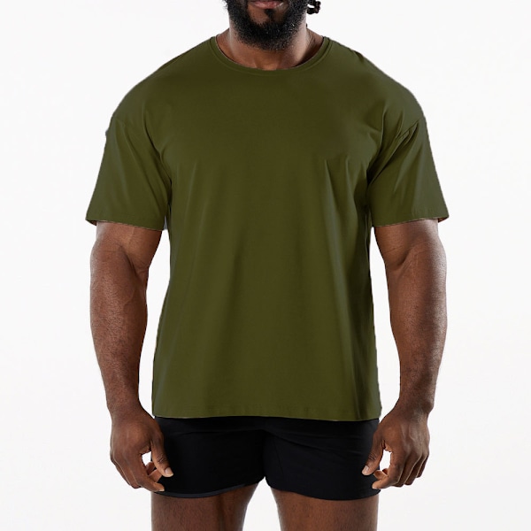 Andningsbar sport-t-shirt för män - Nordisk minimalism - Träningsväsentlighet Military green L
