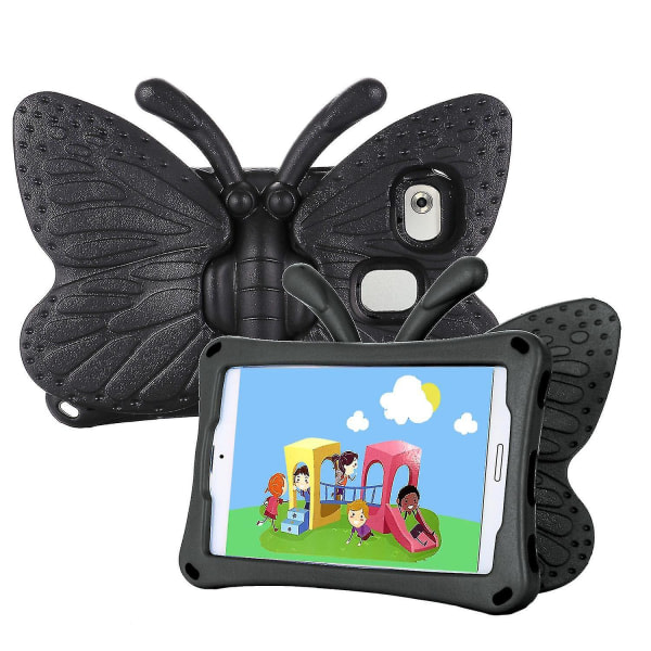 Butterfly Samsung Galaxy Tab A7 Lite 8.7 T220/t225 2021 Etui, Barnevennlig, Eva Mykt Skum Material, Tykke Fire Hjørner, Kamerabeskyttelse, Støtsikkert Svart Black