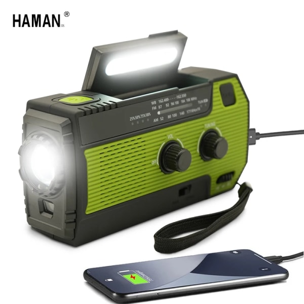 Emergency Weather Radio 4000mAh Solar Hand Crank Rechargeable Portable Radios AM FM NOAA Radio Receiver with Flashlight Lamp