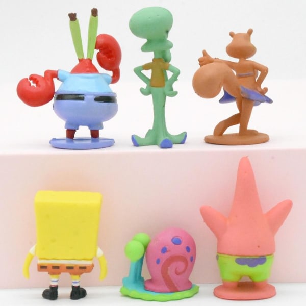 6st tecknade Svampbob Fyrkant statyer actionfigur akvarium heminredning prydnad modell leksak present
