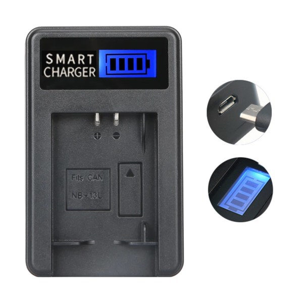 Kompakt ABS-kamera batterilader med LCD-skærm til 13L G5X G7X kamera - Alsidig opladningsmulighed USB-lader