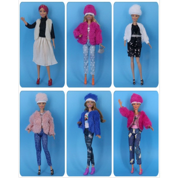 13 set Barbie dockkläder, passar 30 cm Barbie dockor, trendiga kläder, tröjor, jackor