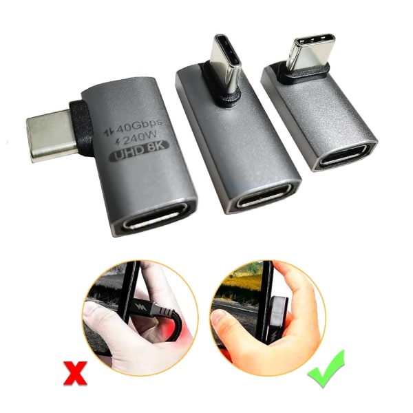 Usb-C 90 graders adapter 40 Gbps rätvinklad typ-C-adapter hane till hona sidoböjningsförlängare PD240W snabb- 8K60Hz UHD8K null - A