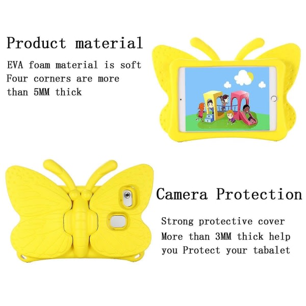 Butterfly Samsung Galaxy Tab A7 Lite 8.7 T220/t225 2021 Case, Barnvänligt, Eva Soft Foam Material, Tjocka fyra hörn, Kameraskydd, Stötsäker Yellow Yellow