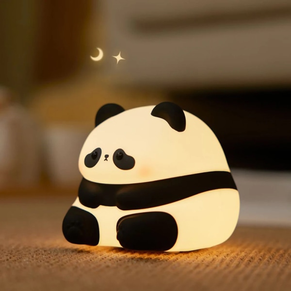 LED nattlampa söt får panda kanin silikonlampa USB uppladdningsbar timing sänglampa dekoration barn baby nattlampa födelsedagspresent HuaHua Panda