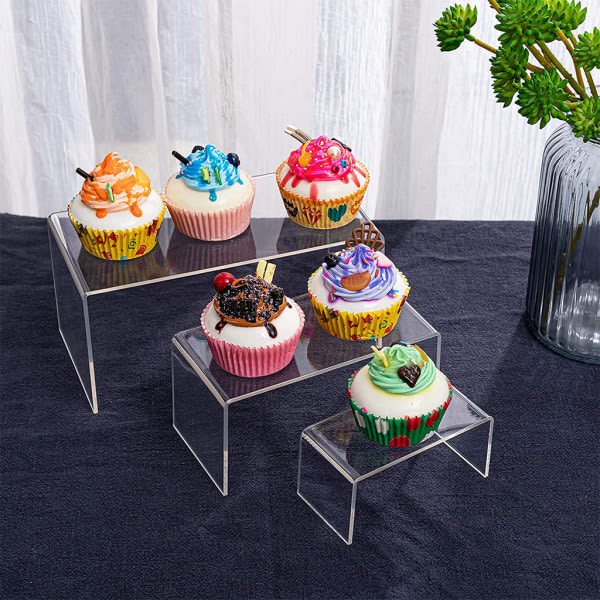 3 st/ sæt Akryl Display Risers Klara produkt Stativ Smycken Display Riser Hylla Vitrine Fixtures for Dessert Cupcake