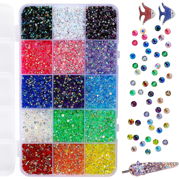 15 000 st nagelstenar, strass för hantverk, nagelstenar och strass, regnbågsstrass, färgglada pärlor för naglar, smink själv-dekoration (3mm 1