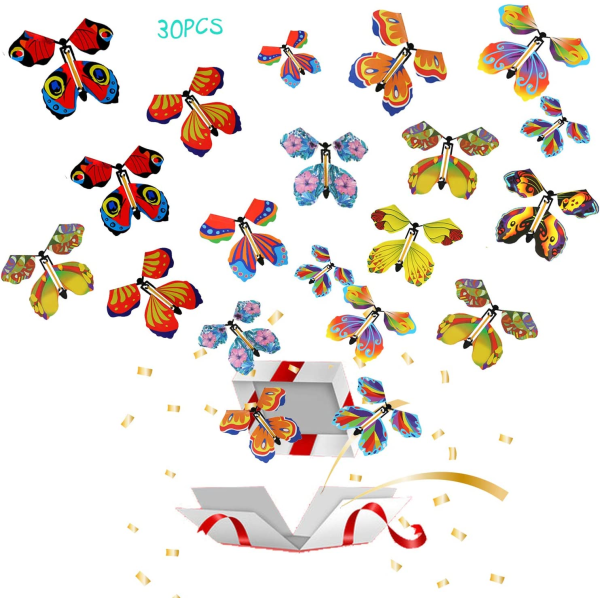 30 stykker magic flygande fjäril älva flygande leksak urverk gummiband drevet fjärils leksak bokmærke og gratulationskort överraskning present