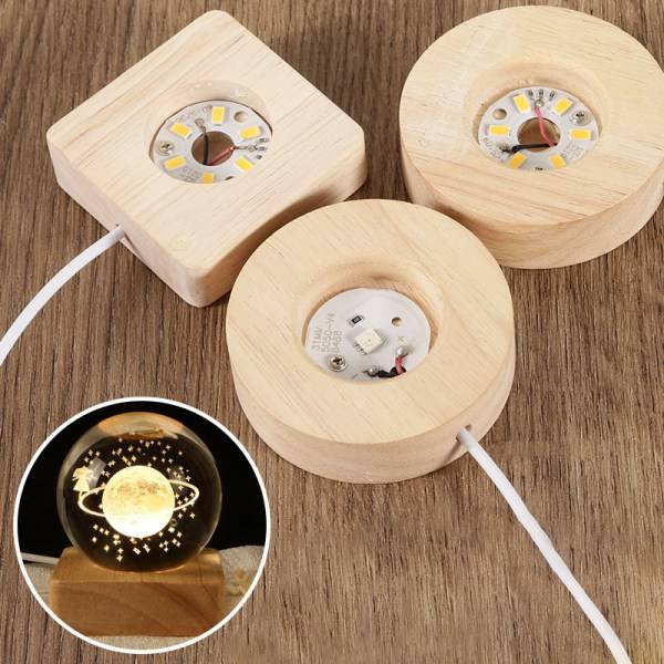 Trä LED-ljusdisplay Bas Kristallglas Resin Art Ornament Multicolor light