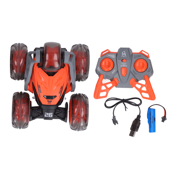 5 hjul stunt billeksak 2,4G fjärrkontroll 360 graders roterande flip RC bil för barn Orange