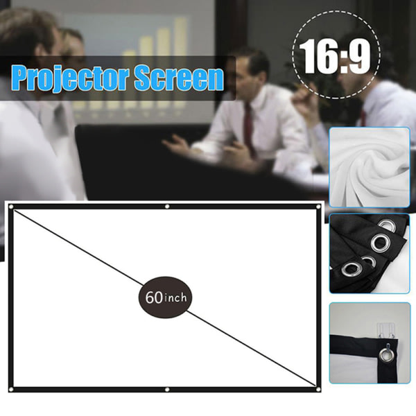 Bärbar hopfällbar 60 tums projektor 16:9 projeksjon med krok