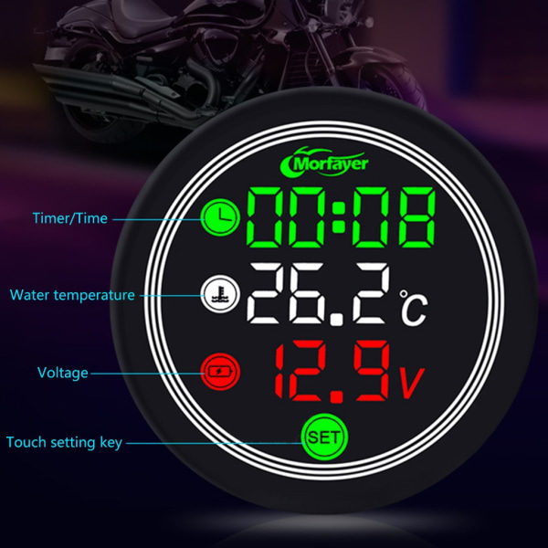 4-i-1 Timer, Termometer, Voltmeter, Universal för 12V Motorcykel - Lufttemperatur