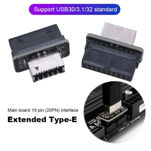 USB Front Panel Adapter Type-E til USB 3.0 19PIN Adapter Vertica sort one size
