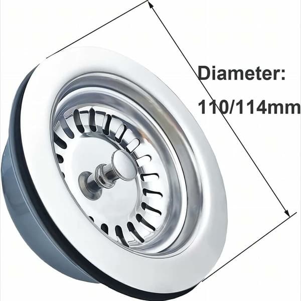 Rustfri stål vaskekurv ø110mm med ABS-avløp, 1½ \"
