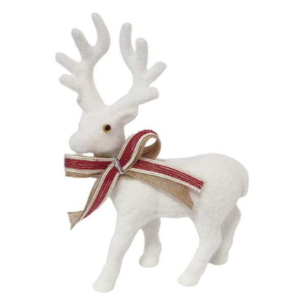 Julvit flockad stående älg fylld plysch ren med pilbåge prydnad Djurmodell Xmas Heminredning