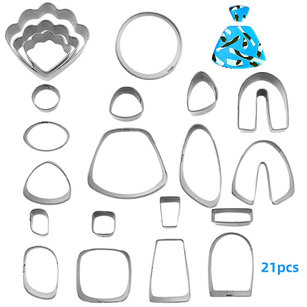 1 sett Polymer Clay former for øredobber Rustfritt stål former DIY 21pcs