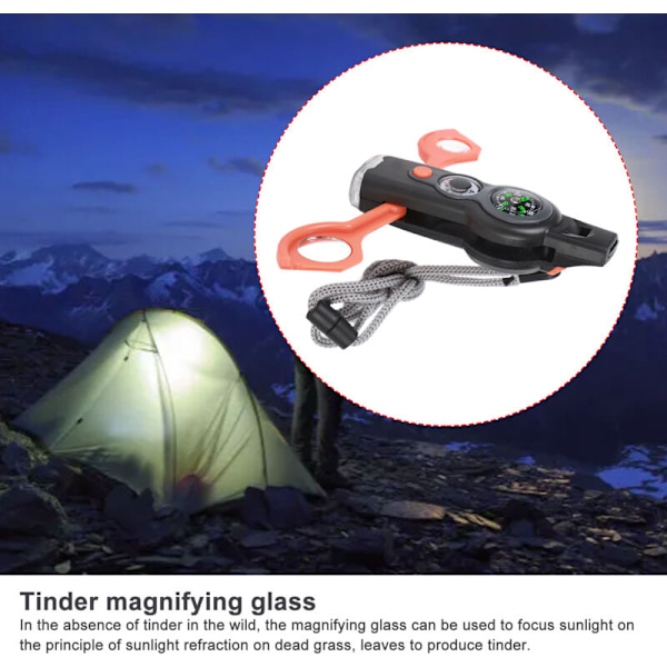 5-in-1 Hätäselviytymispilli, LED-lämpömittari, Kompassi, Monitoimipilli retkeilyyn, kiipeilyyn, oranssi