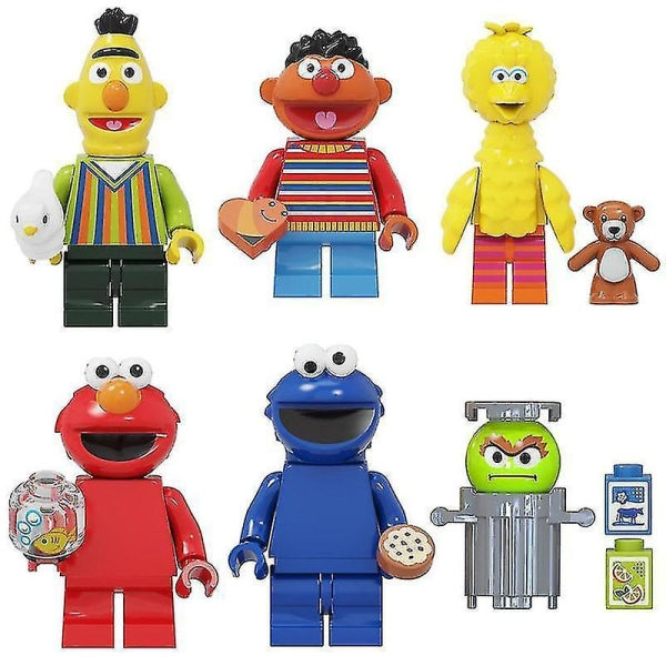 6 st Tredje parts Sesame Street Big Bird Bert Elmo minifigurer monterade byggstenar