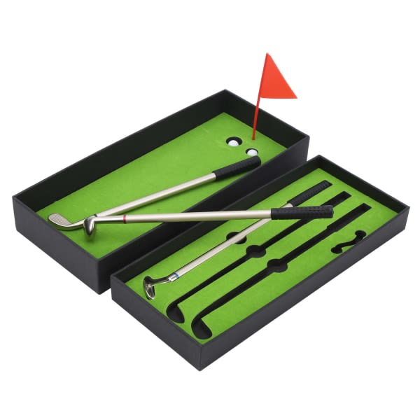 Mini Skrivbord Spill Box Grön Driving Range med Golf Club Pennor Bollar Flagga Present Desktop Decor