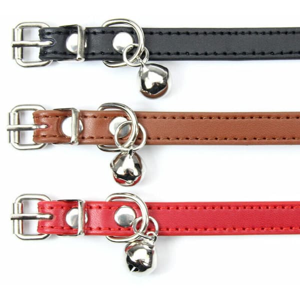 Lær halsbånd for katter og valper, justerbart 20cm-27cm cm-brun