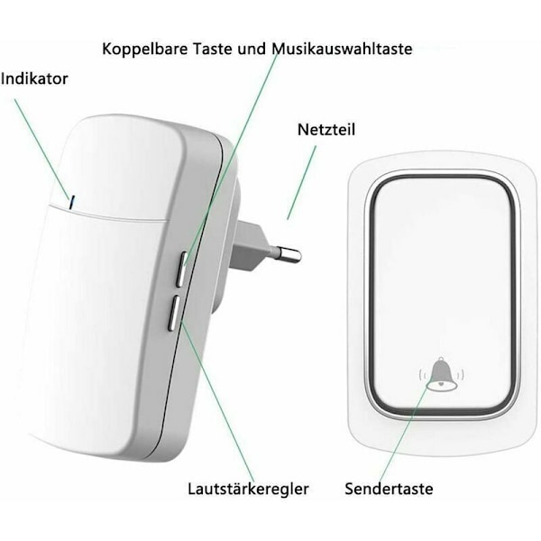 Hot Sale-Självdriven Trådlös Dörrklocka, 200m Räckvidd, 38 Ringsignaler, 3 Volymnivåer, Enkel Installation
