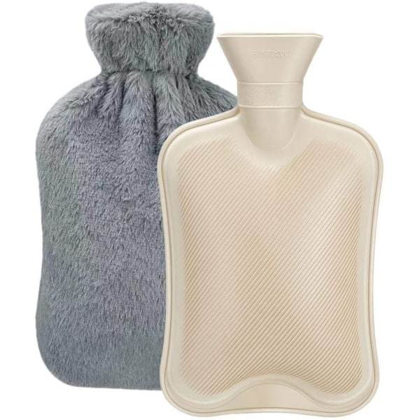 Varmtvandspose med cover 2,0L Stor klassisk BPA-fri varmtvandsflaske (grå) til seng-, skulder- og håndsmerter, menstruationssmerter, varm komprimering og forkølelsesterapi