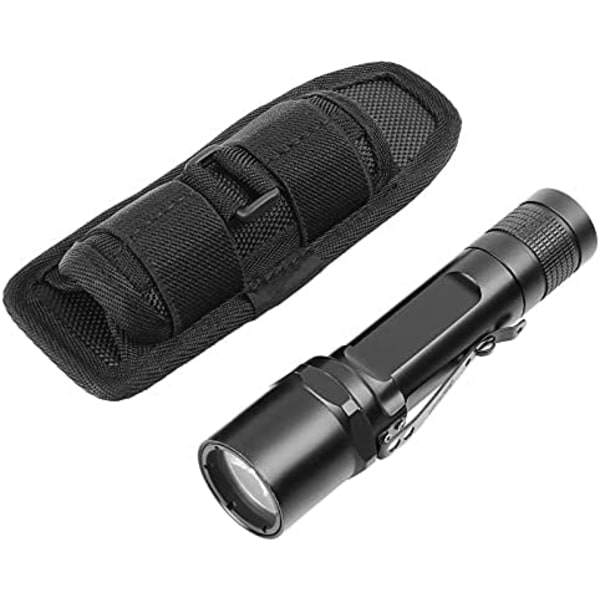 Ficklampshölster, Taktisk 360° Rotationsbar Lampficka för Bälte med Clip, Lampficka, Ficklampshållare, Svart