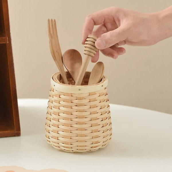 Punottu kynäteline Wicker Meikkisiveltimet Pidike Kynäkuppi Kudottu Keittiövälineteline Astiasto Caddy Järjestäjä Säilytyskori Toimisto Koti