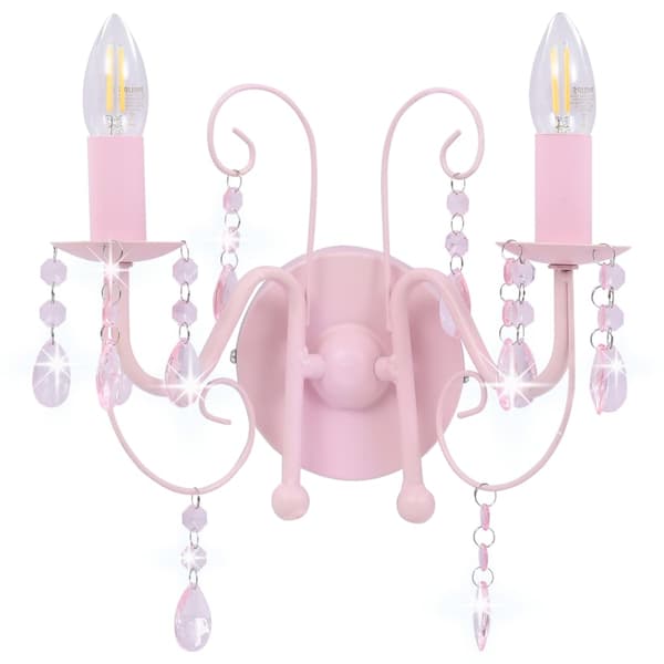vidaXL Seinävalaisin Helmillä Vaaleanpunainen 2 x E14 Lamput Pink Rosa
