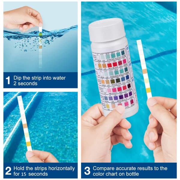 100 stk. 7-i-1 teststrimler til swimmingpool, PH-tester til pool til vandhårdhed, brom- og klortester, vandanalysesæt til spa og akvarium
