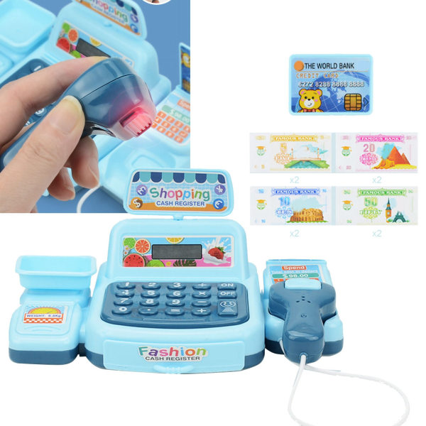 Låtsaslek Kassaapparat Simulering Mini Barn Supermarket Kassaapparat Leksaker för rollspel Blå Blå