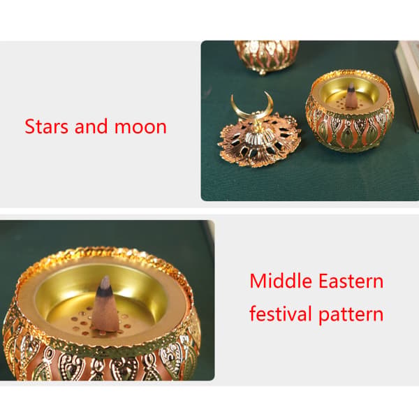 Ramadan Kegle Røgelsebrænder med Måneformet Låg Arabisk Hul Metalbakke Eid Mubarak Teelys Røgelsebrænder Dec. null - B
