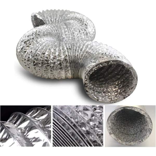 150 mm dobbelt fleksibelt afløbsrør i aluminium til badeværelse, køkken, tørretumbler - 2m (ø150mm*2m/sølv)