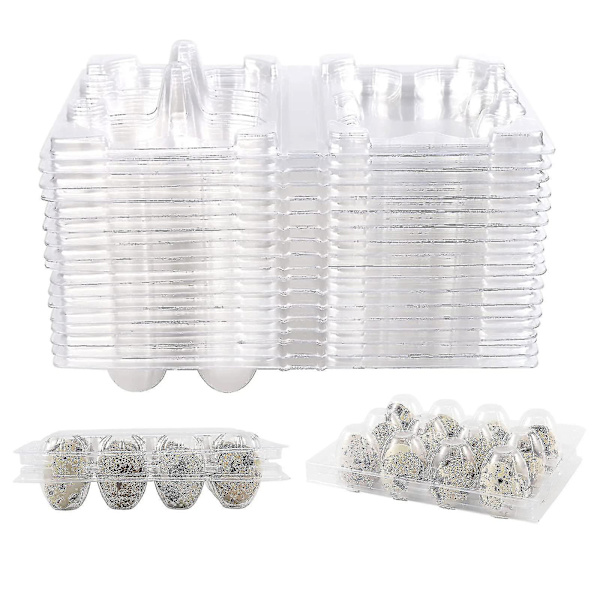 100 stk 12 Ruter Vakteleggboks Gjenbrukbar Vakteleggkartonger Egglagringboks Transparent Frid Lagringsboks Mini Eggdispenser med Lopp for Kjøleskap