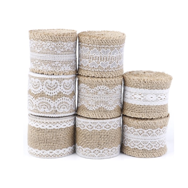 2 meter jute lerret hessian blonder bånd hvit blonder kant hvit 1 stk White 1pc