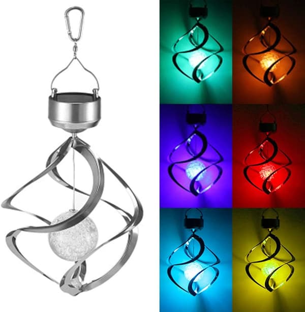 LED Solcellsdriven Roterande Vindspel Hängande Spiralformade Solcellslampor Utomhus