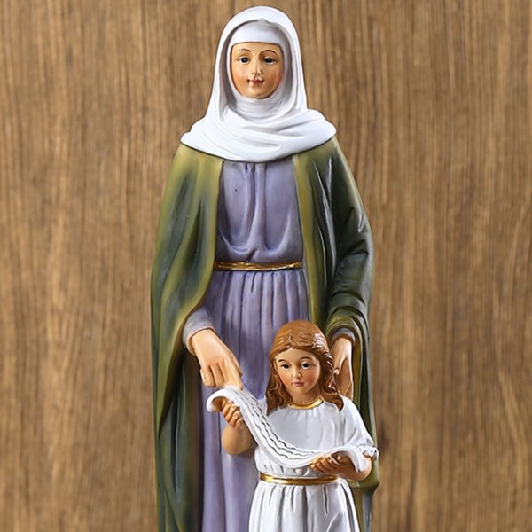 Jungfru Maria med Sankta Anna Välsignad katolsk skulptur Harts Kristen staty för hem Vardagsrum Trädgård Kyrka Dekoration Religiös gåva