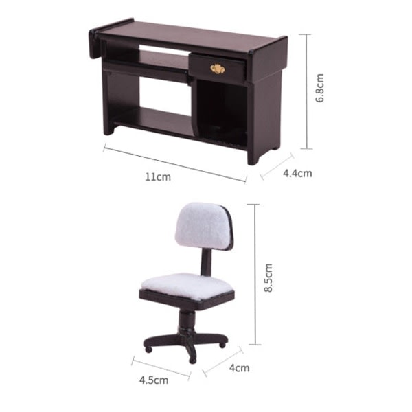 Mikro Miniatyr Møbler Tiny Småskalig leketøy Dukkehjem DIY Decora Mini 1:12 datamaskin skrivebord og stol kontor Hvit
