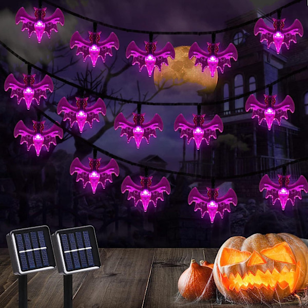 Halloween Lysstreng Heksehatt Spøkelse Flaggermus Edderkopp Hodeskalle Dekorativ Lys Solcelle Lysstreng Bat + spider + pumpkin 7m 50 lights - solar